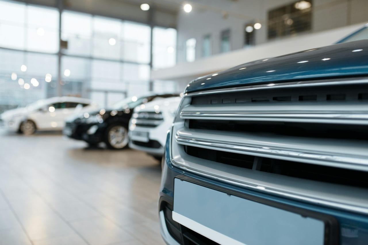 car dealership closeup view on radiator grille